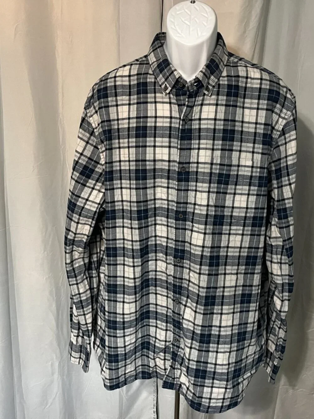 Banana Republic Men’s White Blue Gray Untucked Slim Fit Soft Flannel Shirt 2XLT